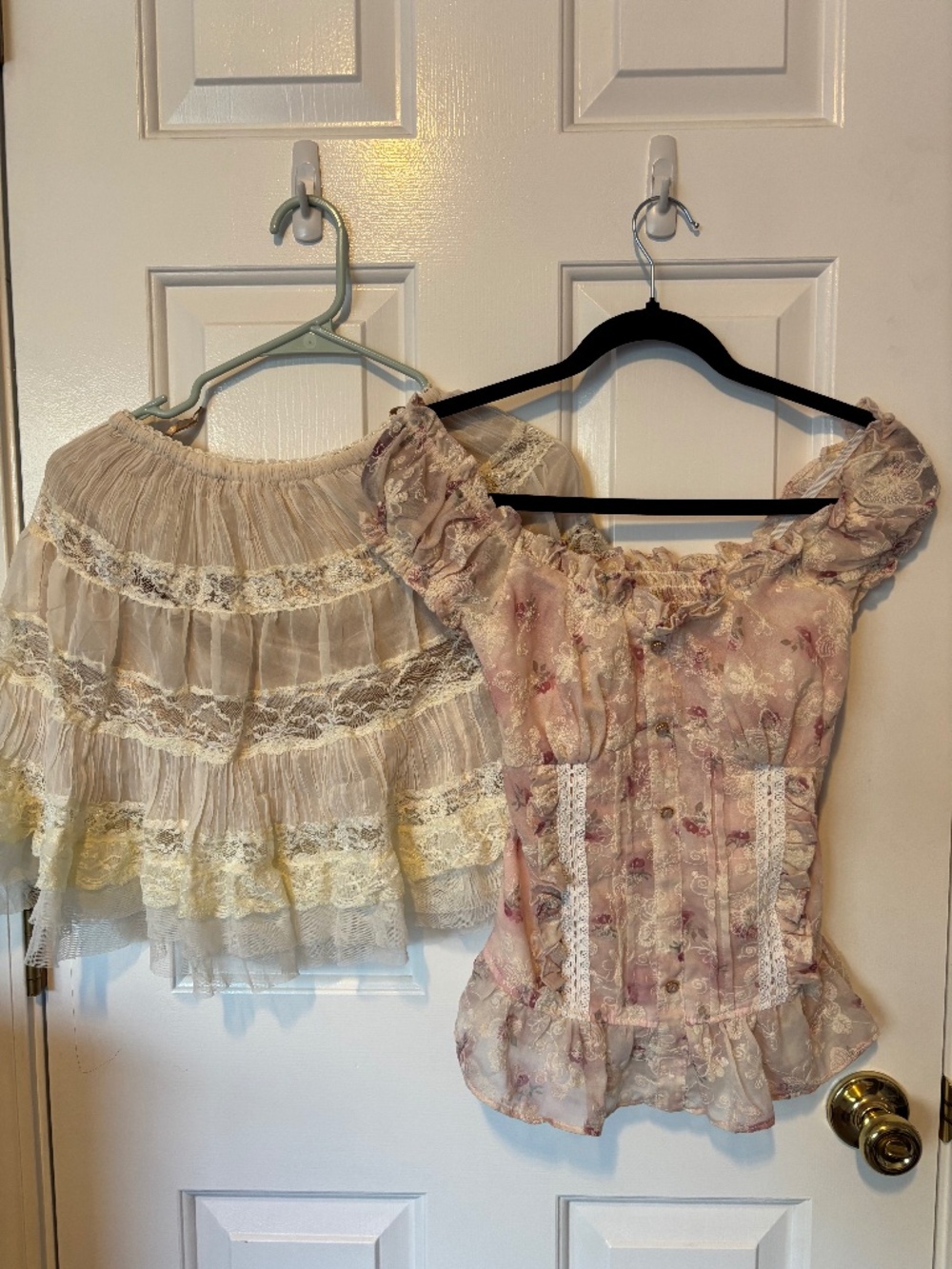 Shoujo girl flower ruffle lace top and skirt set